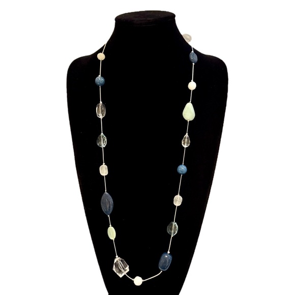 LOFT Multi Bead Blue Green White Long Station Necklace - Picture 3 of 5